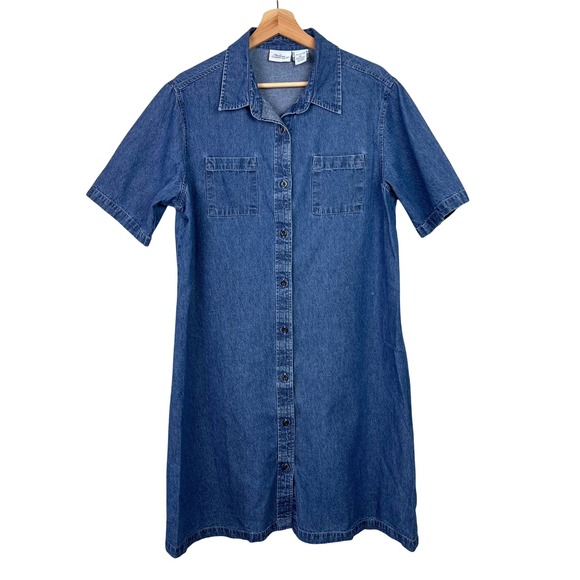 The vermont country store Dresses & Skirts - Vermont Country Store Denim Shirt Dress XL Blue Short Sleeve Cottagecore Prairie